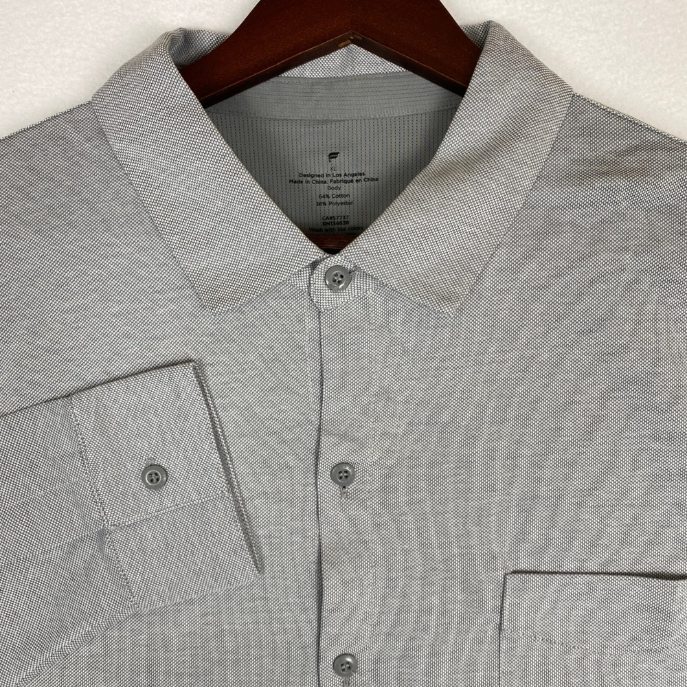 NEW Fabletics The Dash LS Button Up Shirt Mens XL Grey‎ Stretch Minimalist
